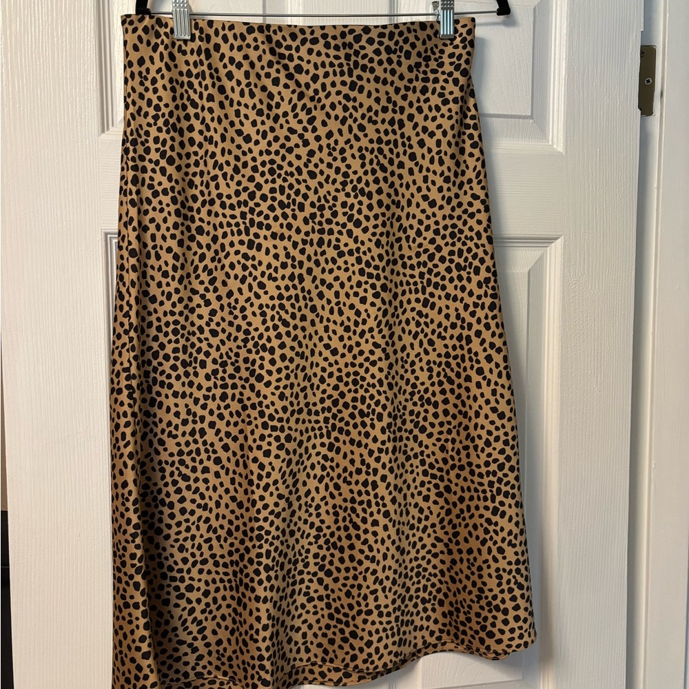 Animal Print Satin Midi Skirt